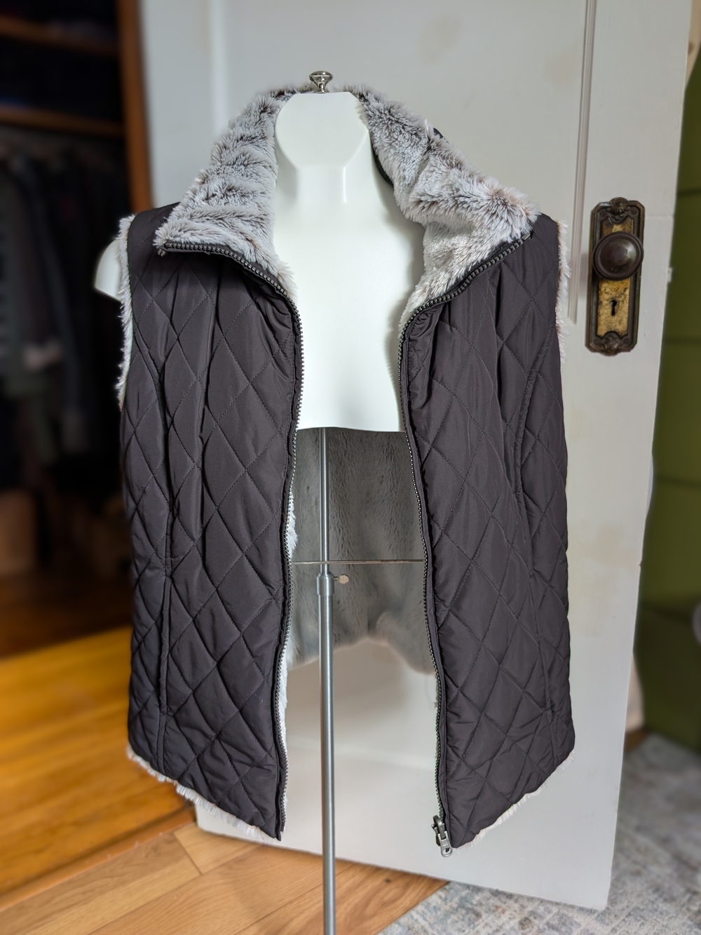 Quilted Faux-Fur Lined Vest - Charcoal Gray